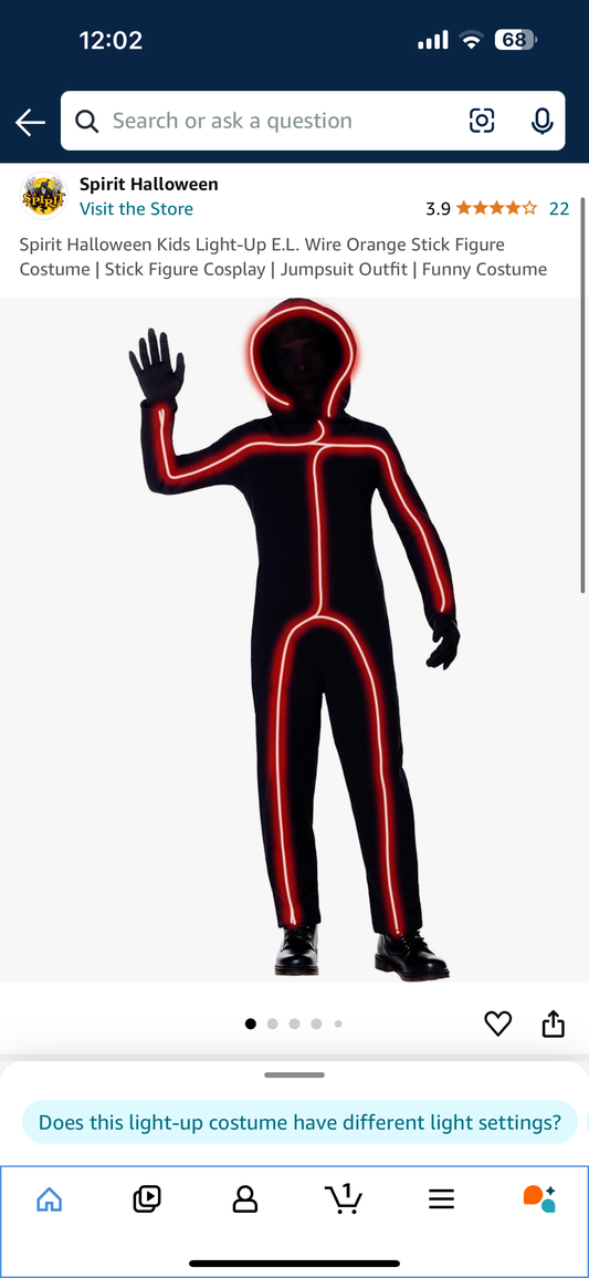 Spirit Halloween Kids Light-Up E.L. Wire Orange Stick Figure Costume | Stick Figure Cosplay | Jumpsuit Outfit | Funny Costume (2/3T)