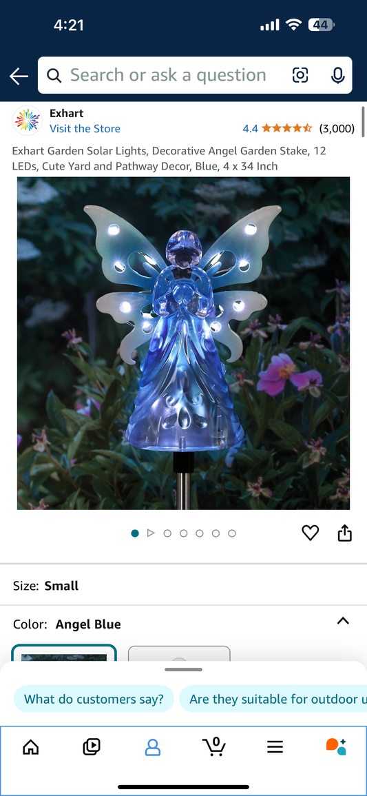 Exhart Garden Solar Lights, Decorative Angel Garden Stake, 12 LEDs, Cute Yard and Pathway Decor, Blue, 4 x 34 Inch