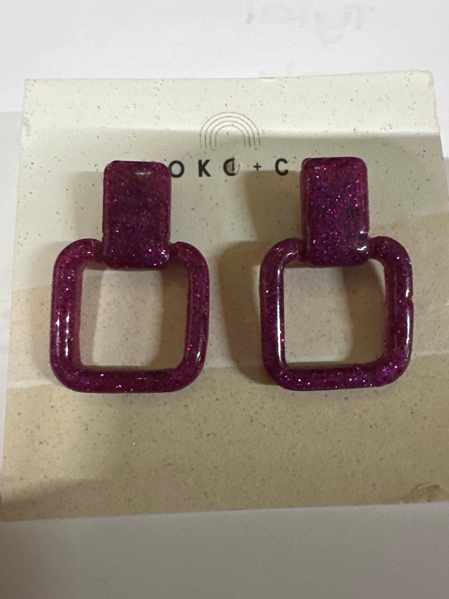 Magenta Glitter Square Earrings