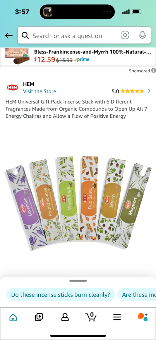 HEM Universal Gift Pack Incense Stick with 6 Different Fragrances Made from Organic Compounds to Open Up All 7 Energy Chakras and Allow a Flow of Positive Energy