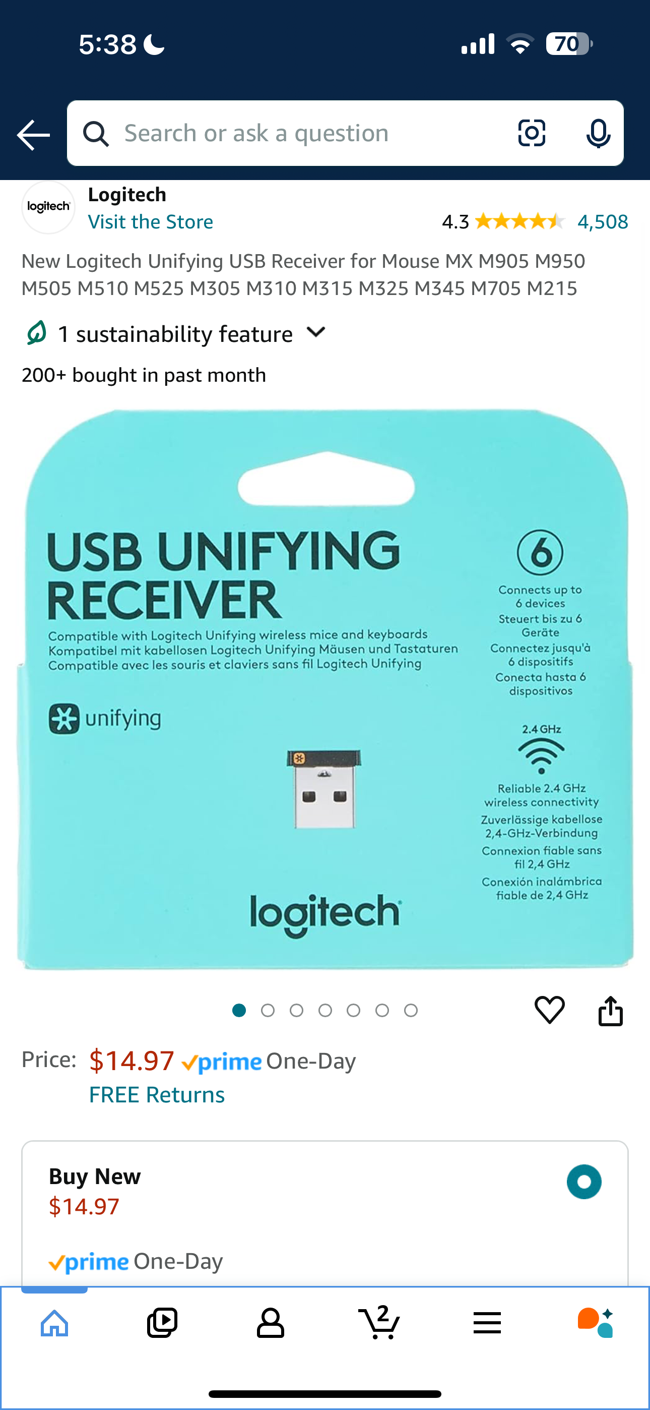 New Logitech Unifying USB Receiver for Mouse MX M905 M950 M505 M510 M525 M305 M310 M315 M325 M345 M705 M215