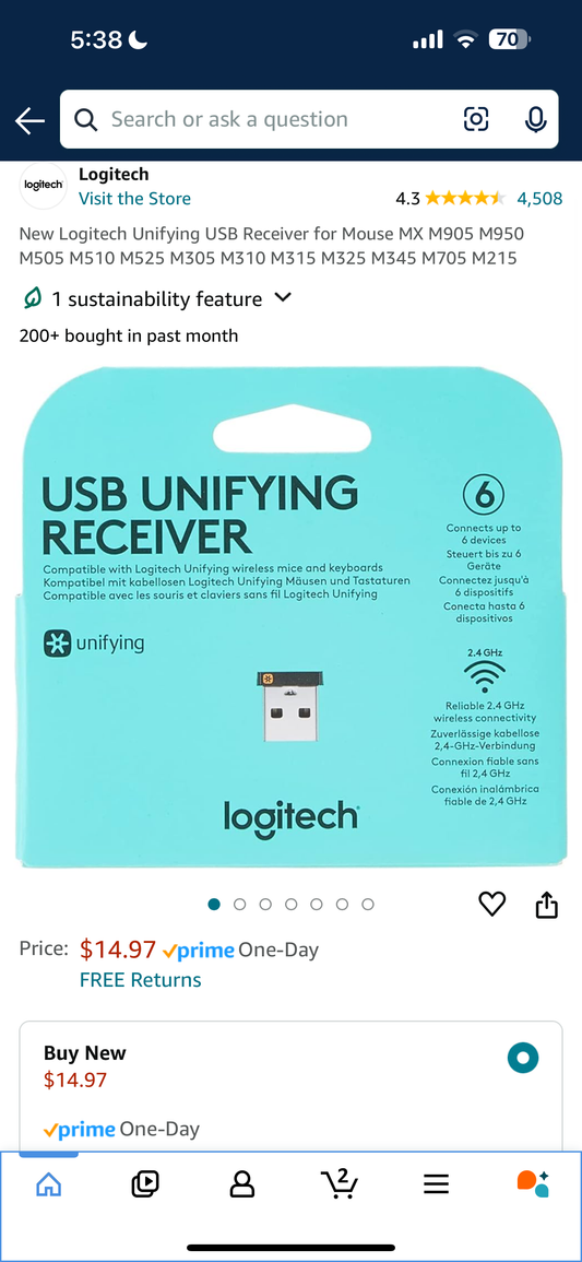 New Logitech Unifying USB Receiver for Mouse MX M905 M950 M505 M510 M525 M305 M310 M315 M325 M345 M705 M215