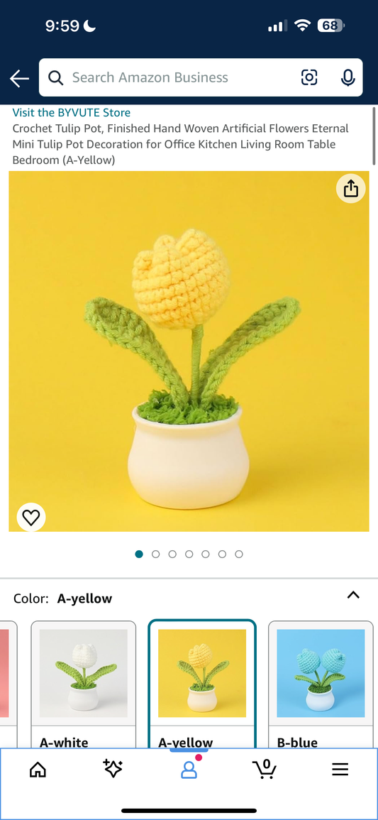 Crochet Tulip Pot, Finished Hand Woven Artificial Flowers Eternal Mini Tulip Pot Decoration for Office Kitchen Living Room Table Bedroom (Yellow)