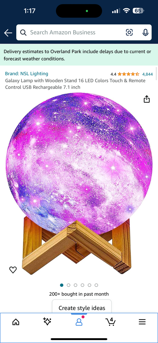 (This item cannot be shipped) Galaxy Lamp with Wooden Stand 16 LED Colors Touch & Remote Control USB Rechargeable 7.1 inch