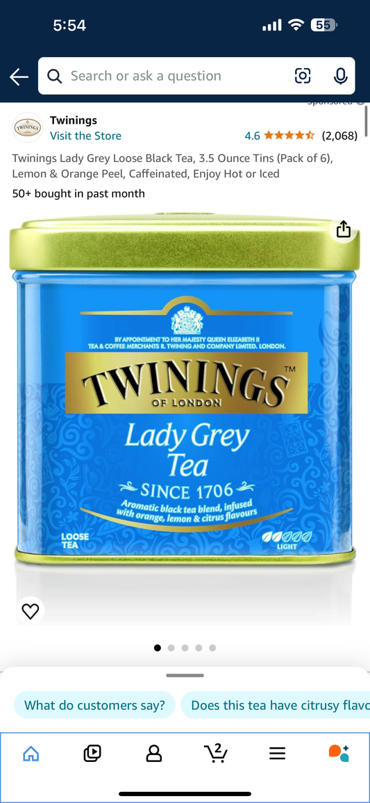 Twinings Lady Grey Loose Black Tea, 3.5 Ounce Tins (Pack of 6), Lemon & Orange Peel, Caffeinated, Enjoy Hot or Iced