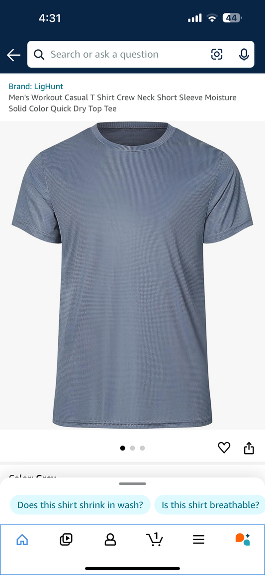 Short Sleeve Quick Dry Gray T-Shirt Mens