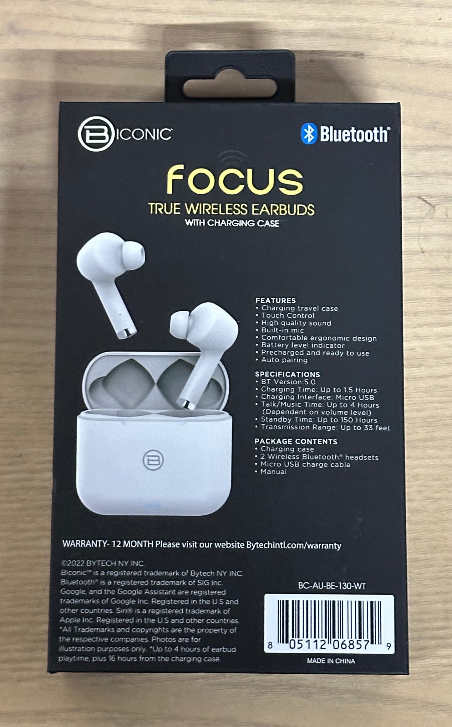 Iconic Focus Bluetooth Wireless Earbuds (White)