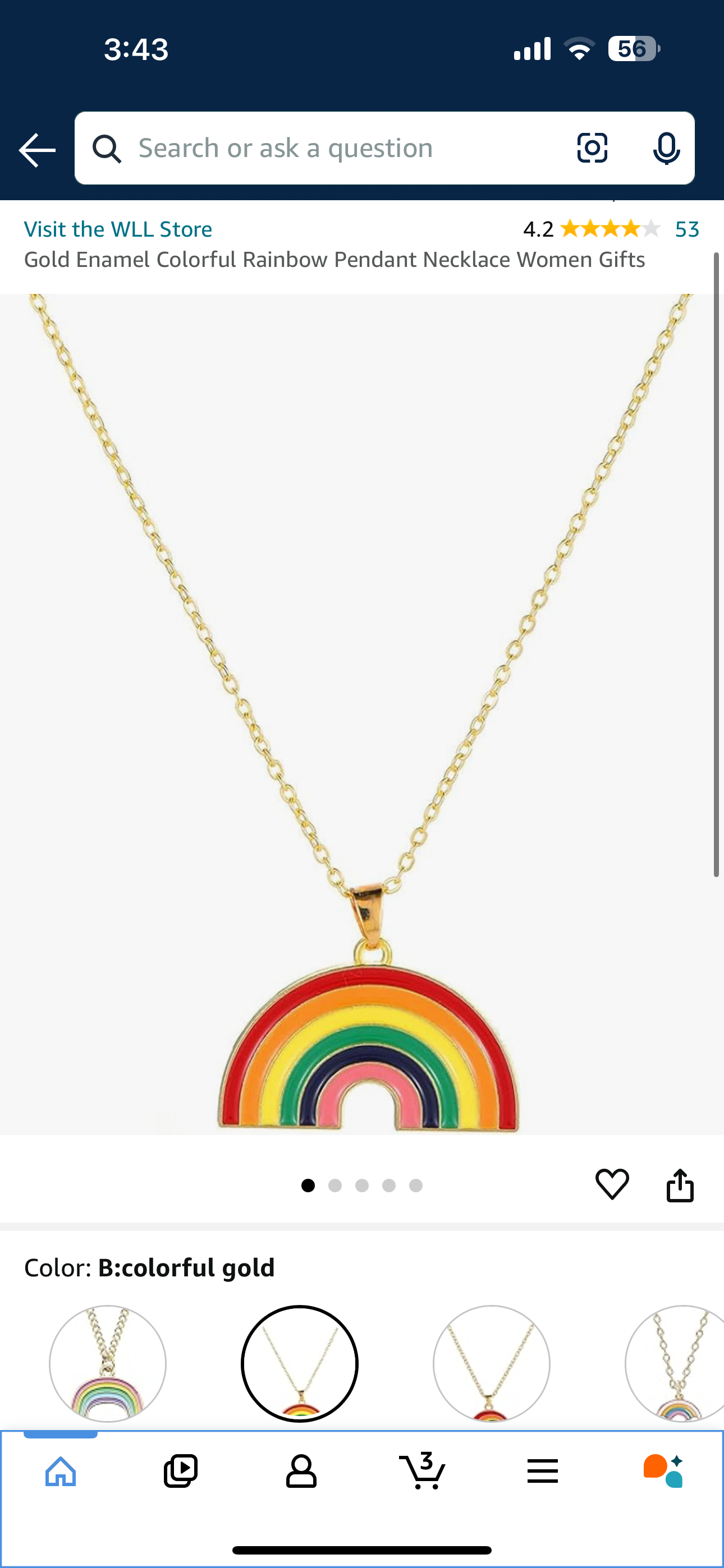 Gold Enamel Colorful Rainbow Pendant Necklace Women Gifts