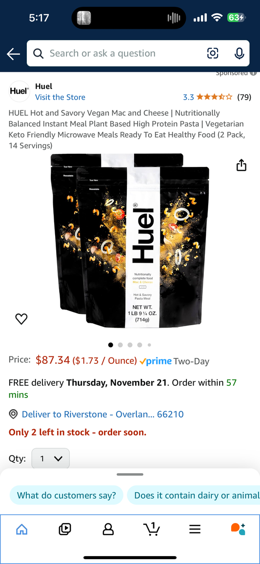 HUEL Hot and Savory Vegan Mac and Cheese | Nutritionally Balanced Instant Meal Plant Based High Protein Pasta | Vegetarian Keto Friendly Microwave Meals Ready To Eat Healthy Food (2 Pack, 14 Servings)