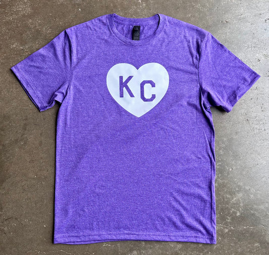 White KC Heart  - Kansas City Super Soft T-Shirt (Heathered Purple)