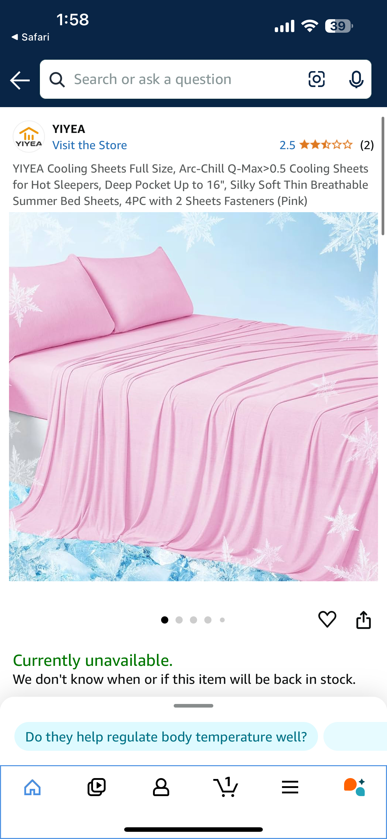 YIYEA Cooling Sheets Full Size, Arc-Chill Q-Max>0.5 Cooling Sheets for Hot Sleepers, Deep Pocket Up to 16", Silky Soft Thin Breathable Summer Bed Sheets, 4PC with 2 Sheets Fasteners (Pink)