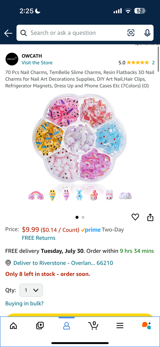 70 Pcs Nail Charms, TemBelle Slime Charms, Resin Flatbacks 3D Nail Charms for Nail Art Decorations Supplies, DIY Art Nail,Hair Clips, Refrigerator Magnets, Dress Up and Phone Cases Etc (7Colors)