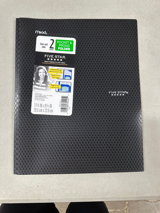 Mead Five Star Plastic 2 Pocket Folder - Black