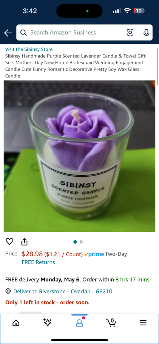 Sibinsy Handmade Purple Scented Lavender Candle & Towel Gift Sets Mothers Day New Home Bridesmaid Wedding Engagement Candle Cute Funny Romantic Decorative Pretty Soy Wax Glass Candle