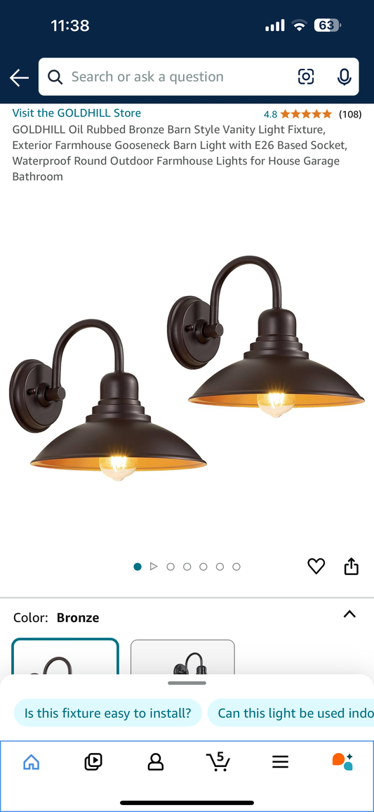 GOLDHILL Oil Rubbed Bronze Barn Style Vanity Light Fixture, Exterior Farmhouse Gooseneck Barn Light with E26 Based Socket, Waterproof Round Outdoor Farmhouse Lights for House Garage Bathroom