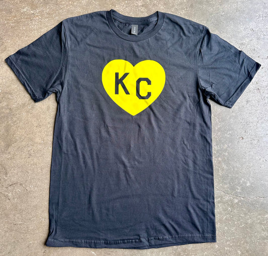 Yellow KC Heart  - Kansas City Super Soft T-Shirt (Black)