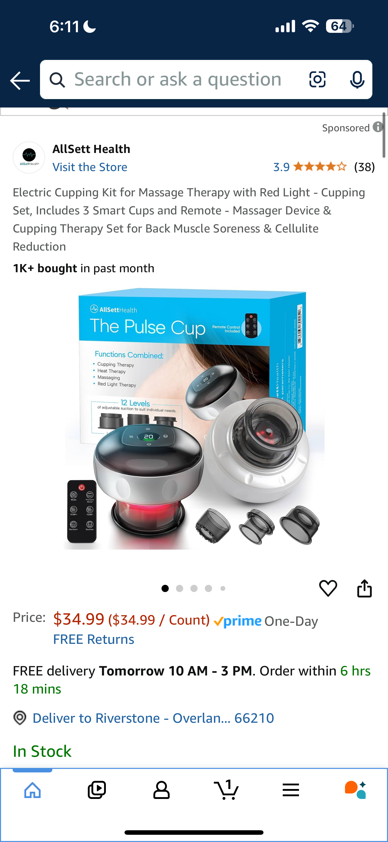 Electric Cupping Kit for Massage Therapy with Red Light - Cupping Set, Includes 3 Smart Cups and Remote - Massager Device & Cupping Therapy Set for Back Muscle Soreness & Cellulite Reduction