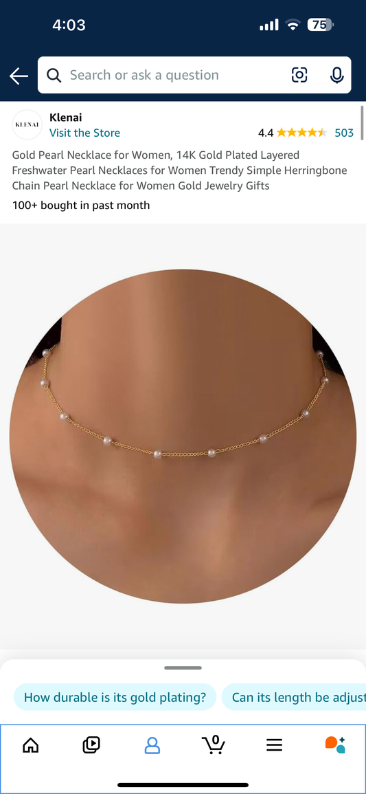 Gold Pearl Necklace for Women, 14K Gold Plated Layered Freshwater Pearl Necklaces for Women Trendy Simple Herringbone Chain Pearl Necklace for Women Gold Jewelry Gifts