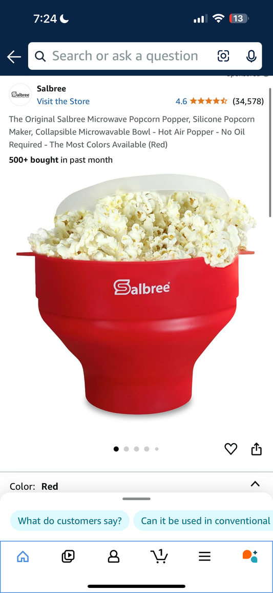 Microwave Popcorn Popper, Silicone Popcorn Maker, Collapsible Microwavable Bowl - Hot Air Popper - No Oil Required - The Most Colors Available (Red)