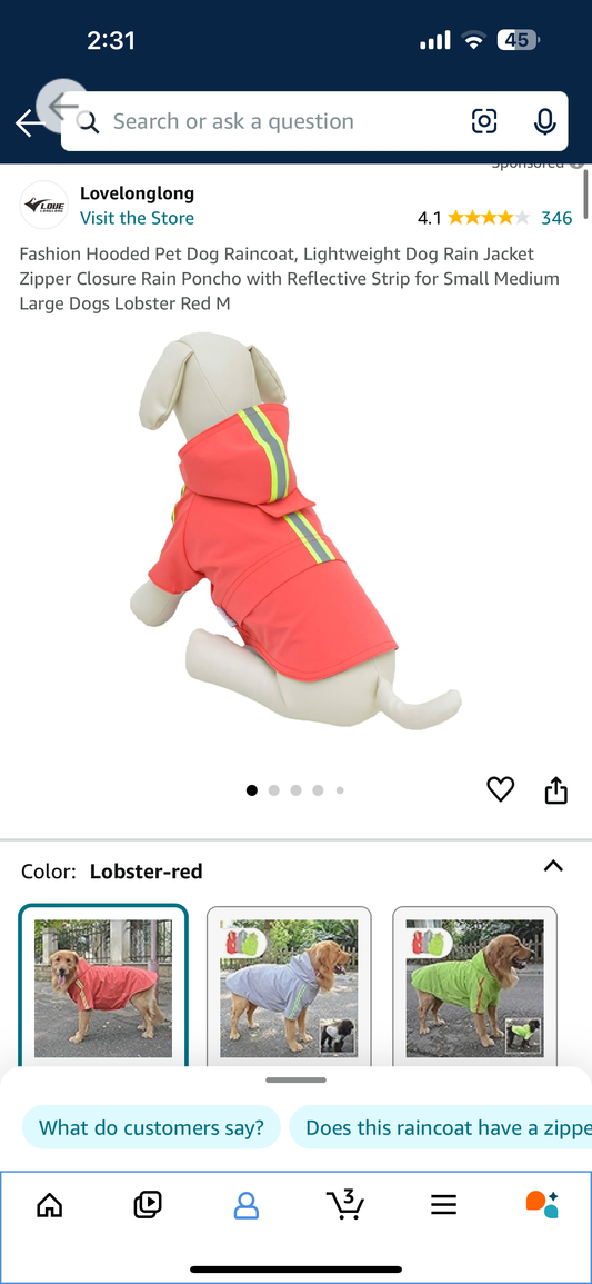 Fashion Hooded Pet Dog Raincoat, Lightweight Dog Rain Jacket Zipper Closure Rain Poncho with Reflective Strip for Small Medium Large Dogs Lobster Red M