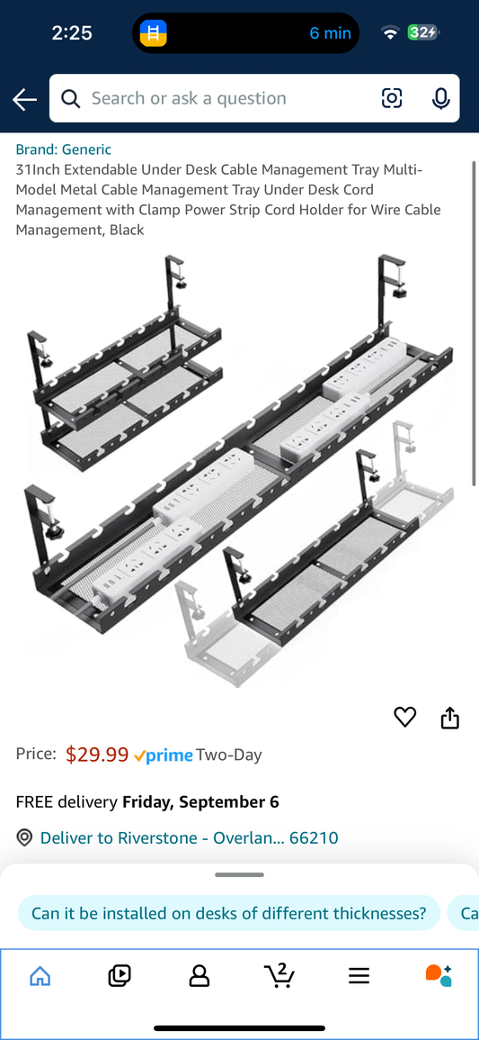 31Inch Extendable Under Desk Cable Management Tray Multi-Model Metal Cable Management Tray Under Desk Cord Management with Clamp Power Strip Cord Holder for Wire Cable Management, Black