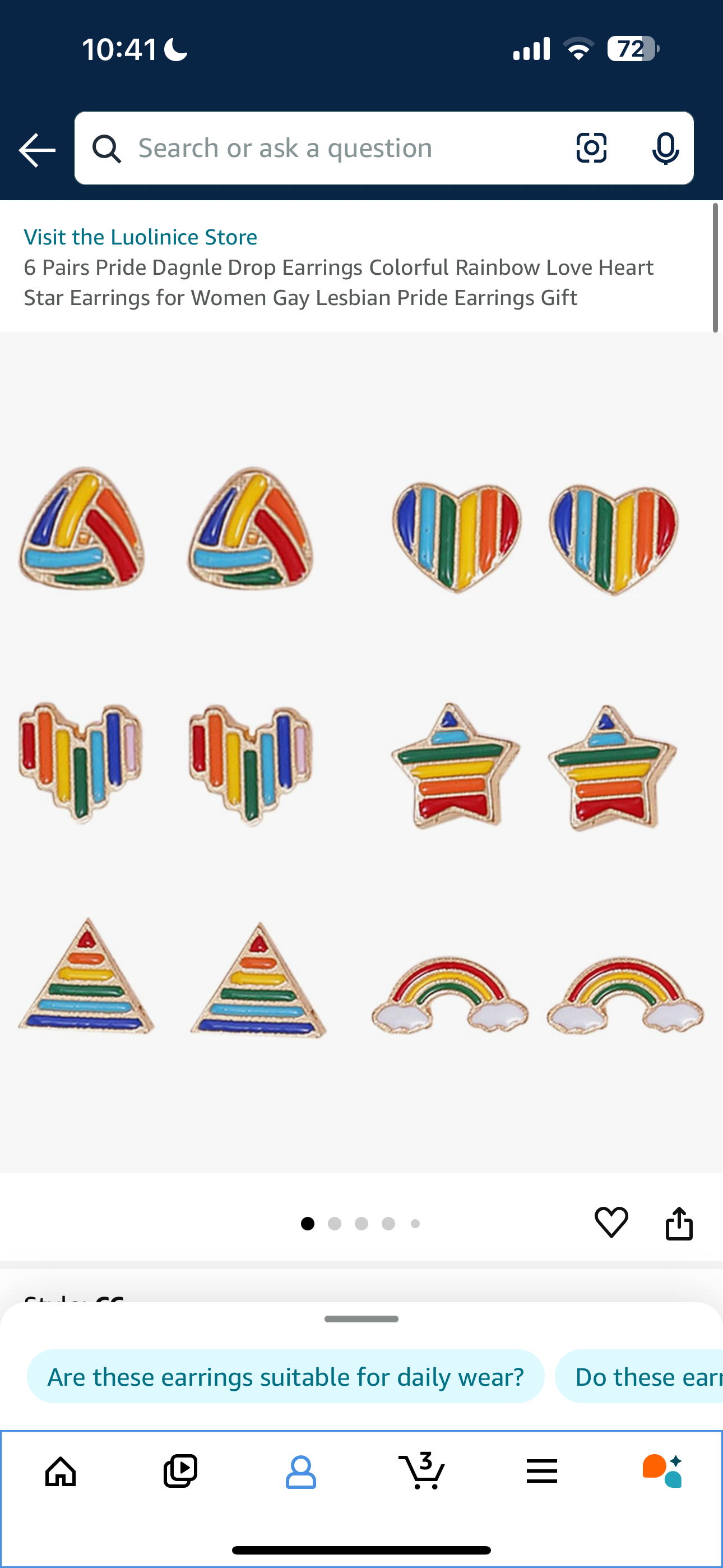 6 Pairs Pride Dagnle Drop Earrings Colorful Rainbow Love Heart Star Earrings for Women Gay Lesbian Pride Earrings Gift