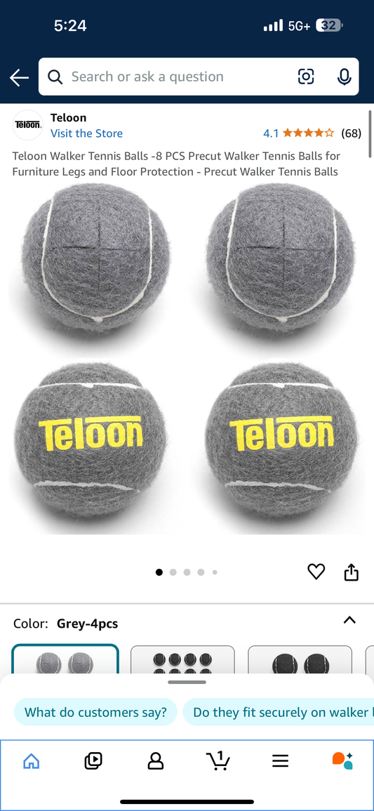 Teloon Walker Tennis Balls -8 PCS Precut Walker Tennis Balls for Furniture Legs and Floor Protection - Precut Walker Tennis Balls