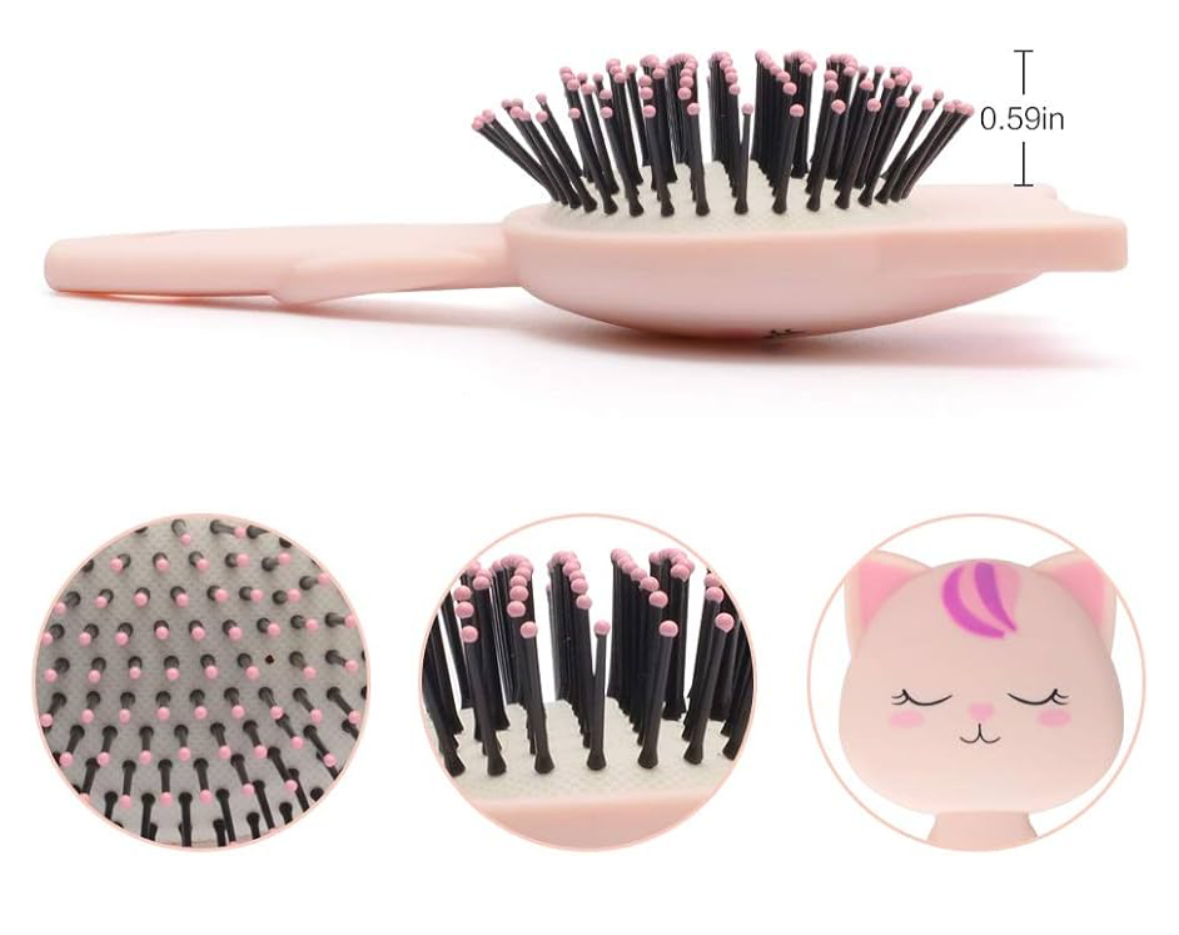 Kid Hair Brush Detangling Hairbrush Cat Plastic Soft Massage Comb Paddle Hair Brush for Women Girls Curly Straight Long Thin Natural or Short Hair White and Pink