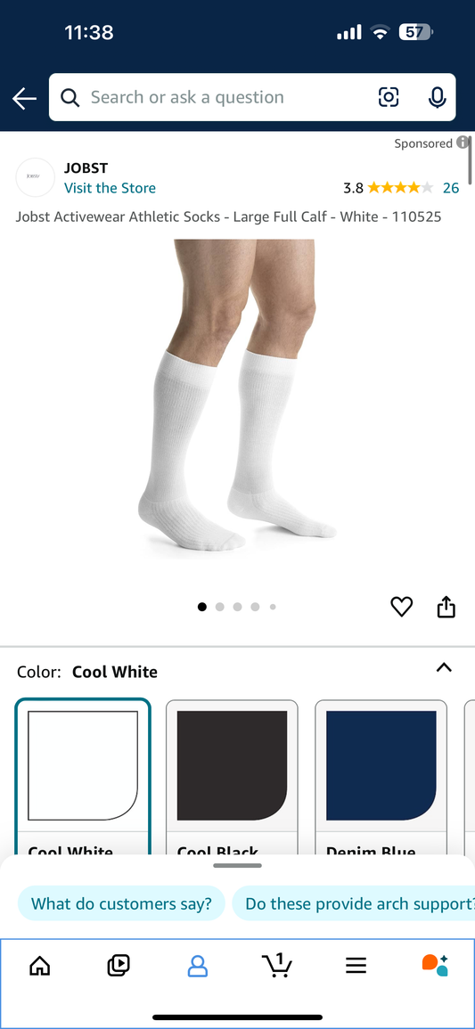 Jobst Activewear Athletic Socks - Large Full Calf - White