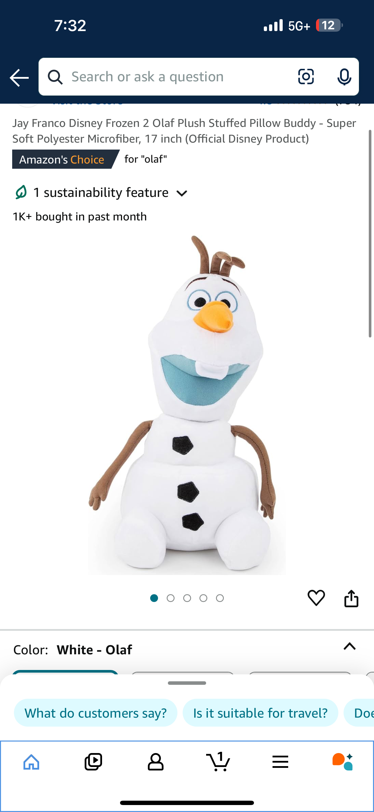 Jay Franco Disney Frozen 2 Olaf Plush Stuffed Pillow Buddy - Super Soft Polyester Microfiber, 17 inch (Official Disney Product