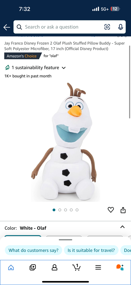 Jay Franco Disney Frozen 2 Olaf Plush Stuffed Pillow Buddy - Super Soft Polyester Microfiber, 17 inch (Official Disney Product