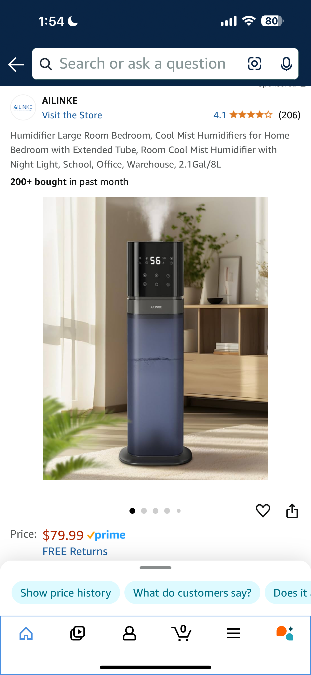 Humidifier Large Room Bedroom, Cool Mist Humidifiers for Home Bedroom with Extended Tube, Room Cool Mist Humidifier with Night Light, School, Office, Warehouse, 2.1Gal/8L