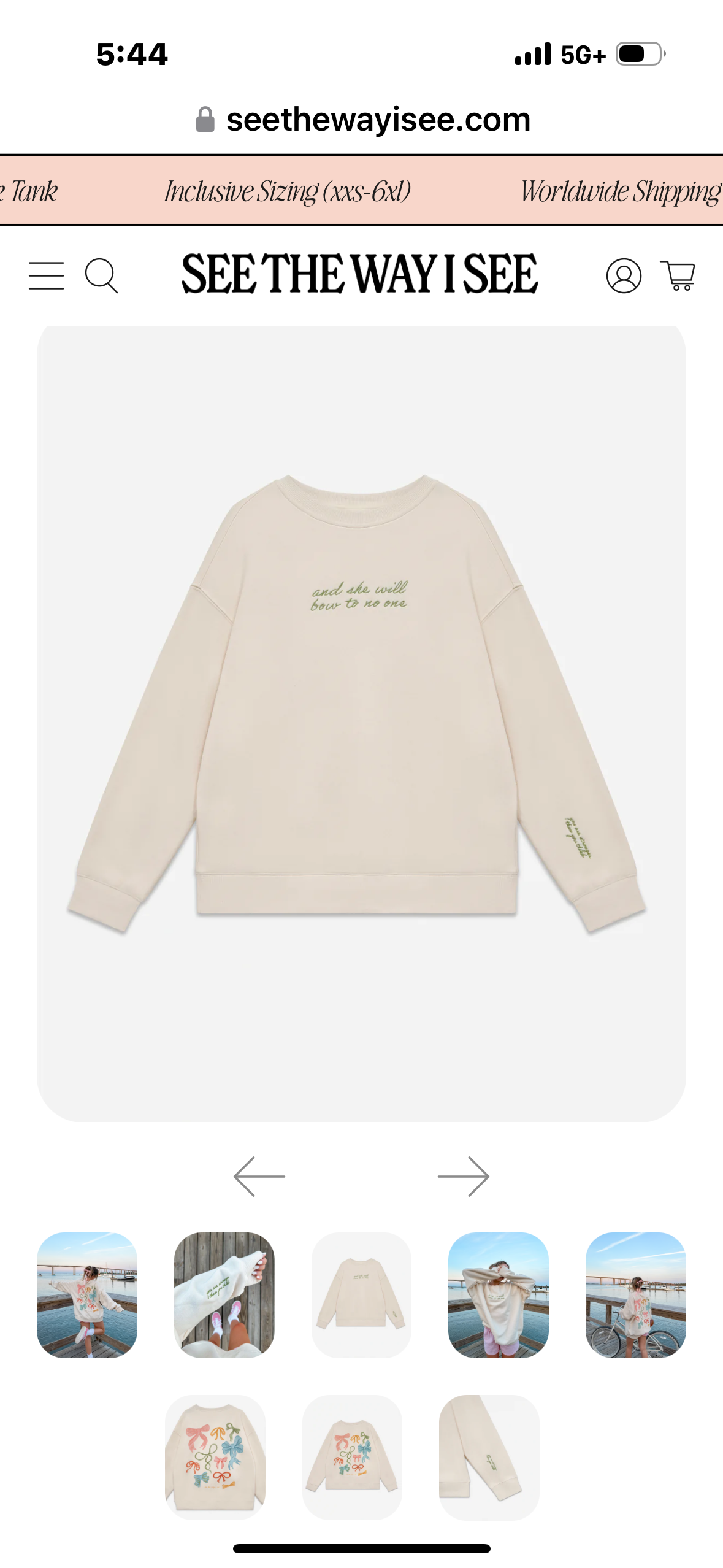 She Will Bow To No One Oversized Sweatshirt - Size Medium - you are stronger than you think on sleeve