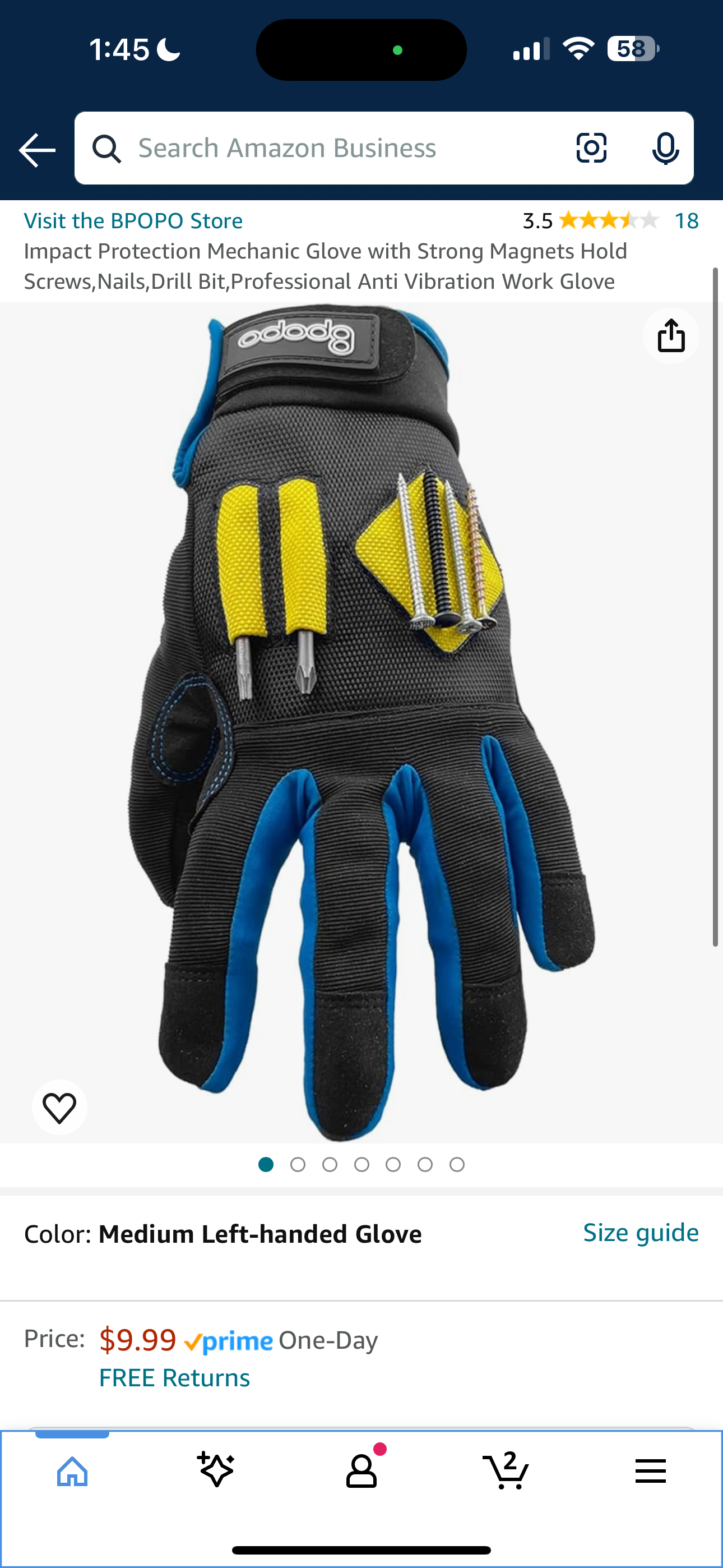 Impact Protection Mechanic Glove with Strong Magnets Hold Screws,Nails,Drill Bit,Professional Anti Vibration Work Glove