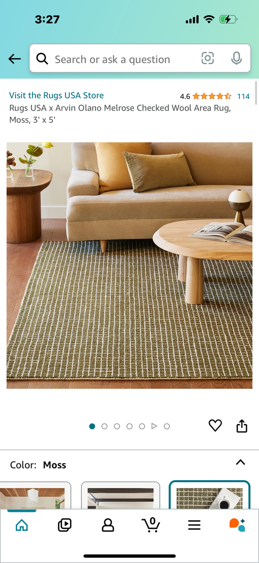 Rugs USA x Arvin Olano Melrose Checked Wool Area Rug, Moss, 3' x 5'