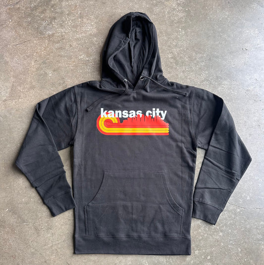 Retro KC Skyline  - Kansas City Hooded Sweatshirt (Black)