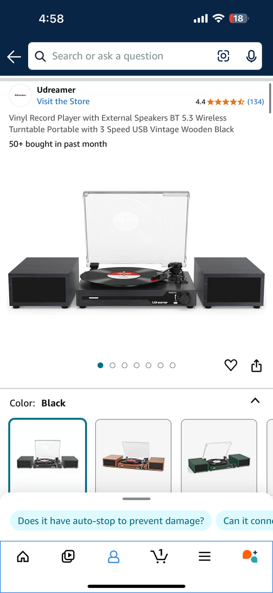 Vinyl Record Player with External Speakers BT 5.3 Wireless Turntable Portable with 3 Speed USB Vintage Wooden Black