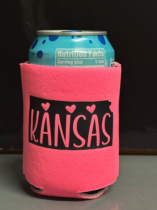 Hearts Kansas  - Pink Can Cooler Koozie