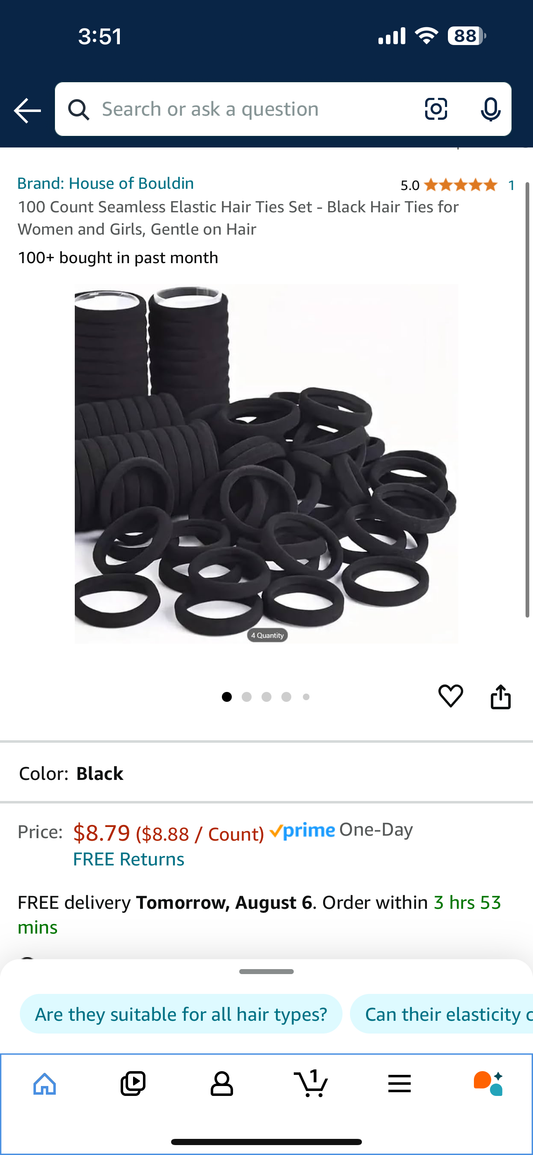 50-Pack Black Hair Ties