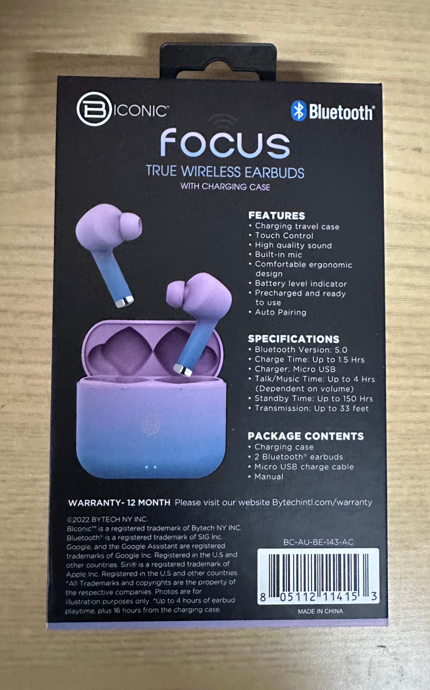 Iconic Focus Bluetooth Wireless Earbuds (Ombre Purple/Blue)