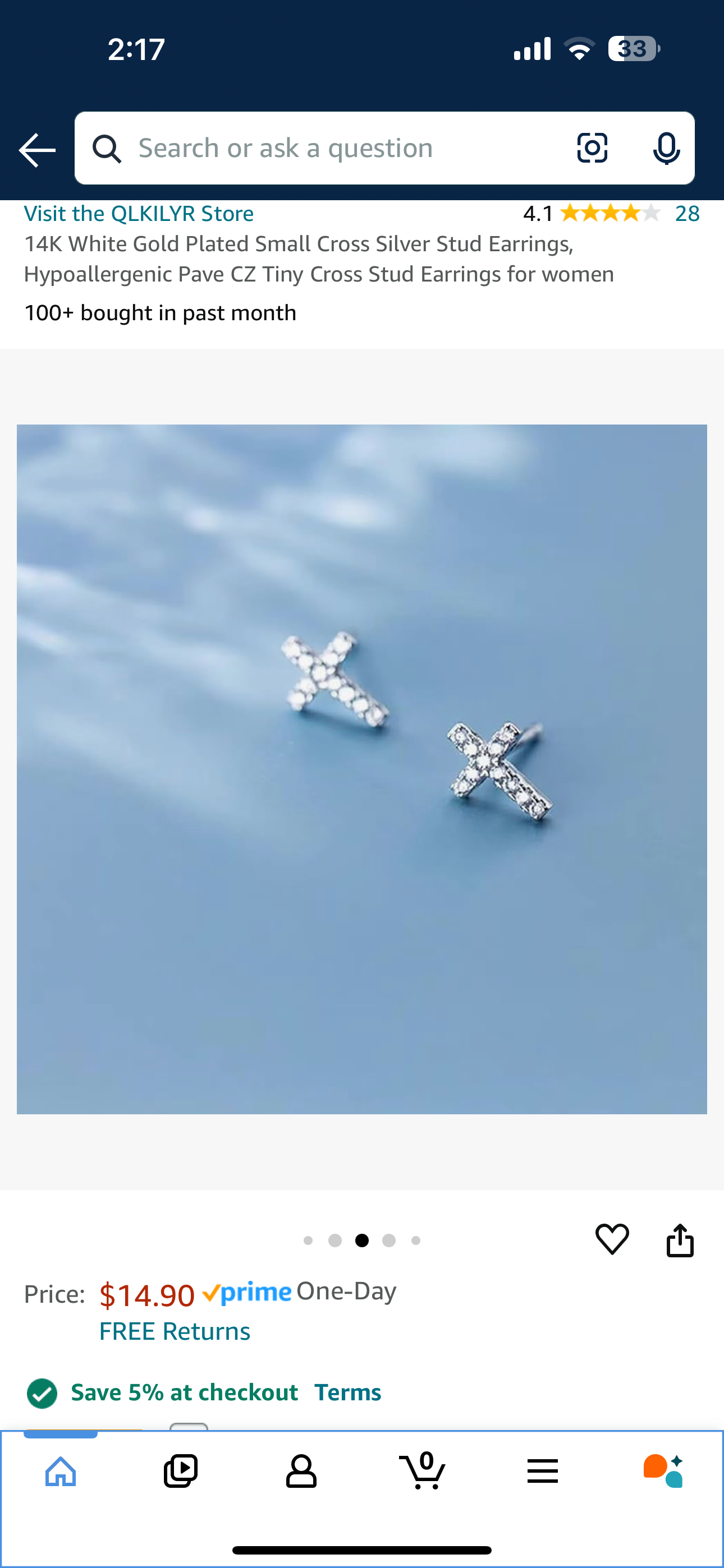 14K White Gold Plated Small Cross Silver Stud Earrings, Hypoallergenic Pave CZ Tiny Cross Stud Earrings for women