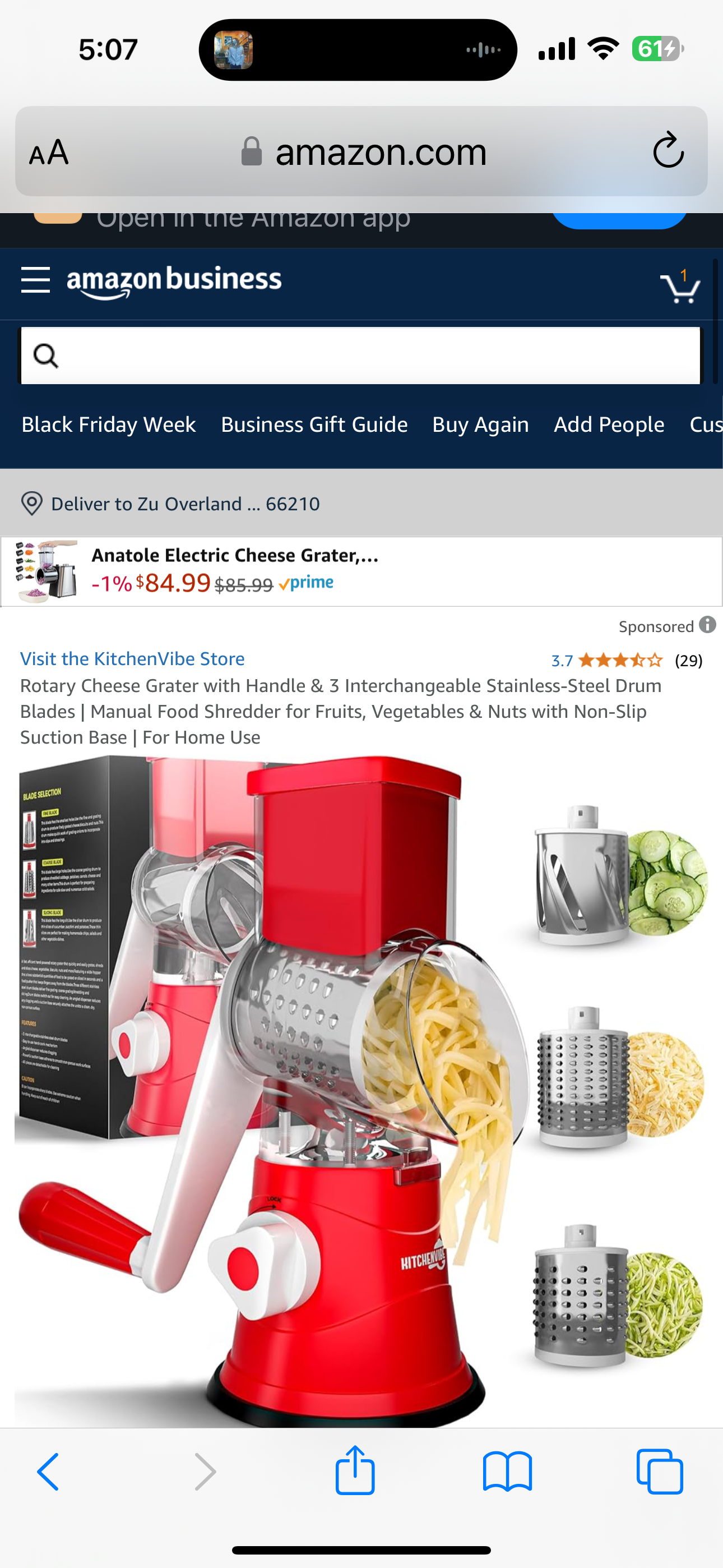 Rotary Cheese Grater with Handle & 3 Interchangeable Stainless-Steel Drum Blades | Manual Food Shredder for Fruits, Vegetables & Nuts with Non-Slip Suction Base | For Home Use