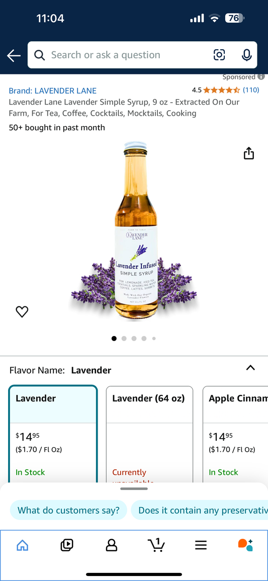 Organic Non GMO Lavender Agave Syrup (Expires 10/26)