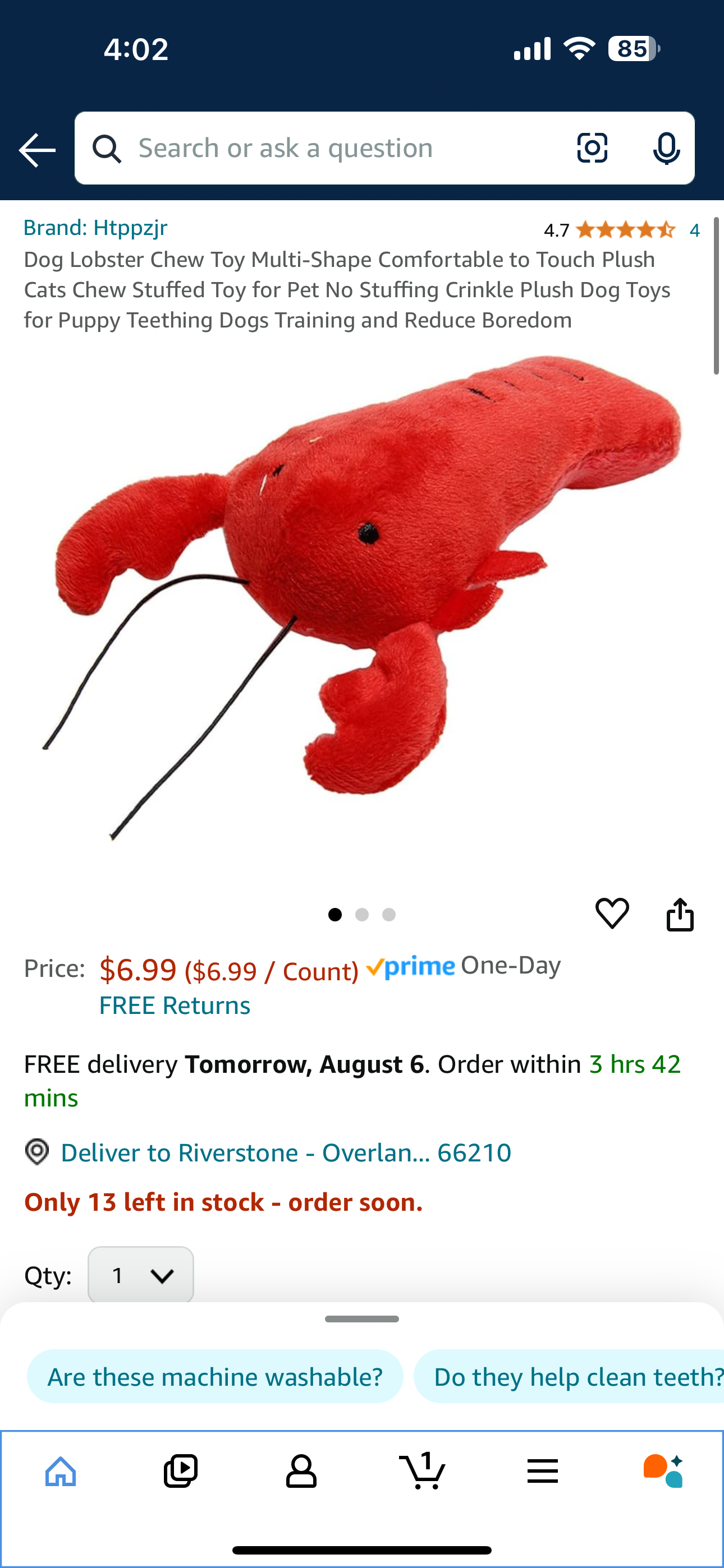 Small Dog/Cat Toy (Lobster)