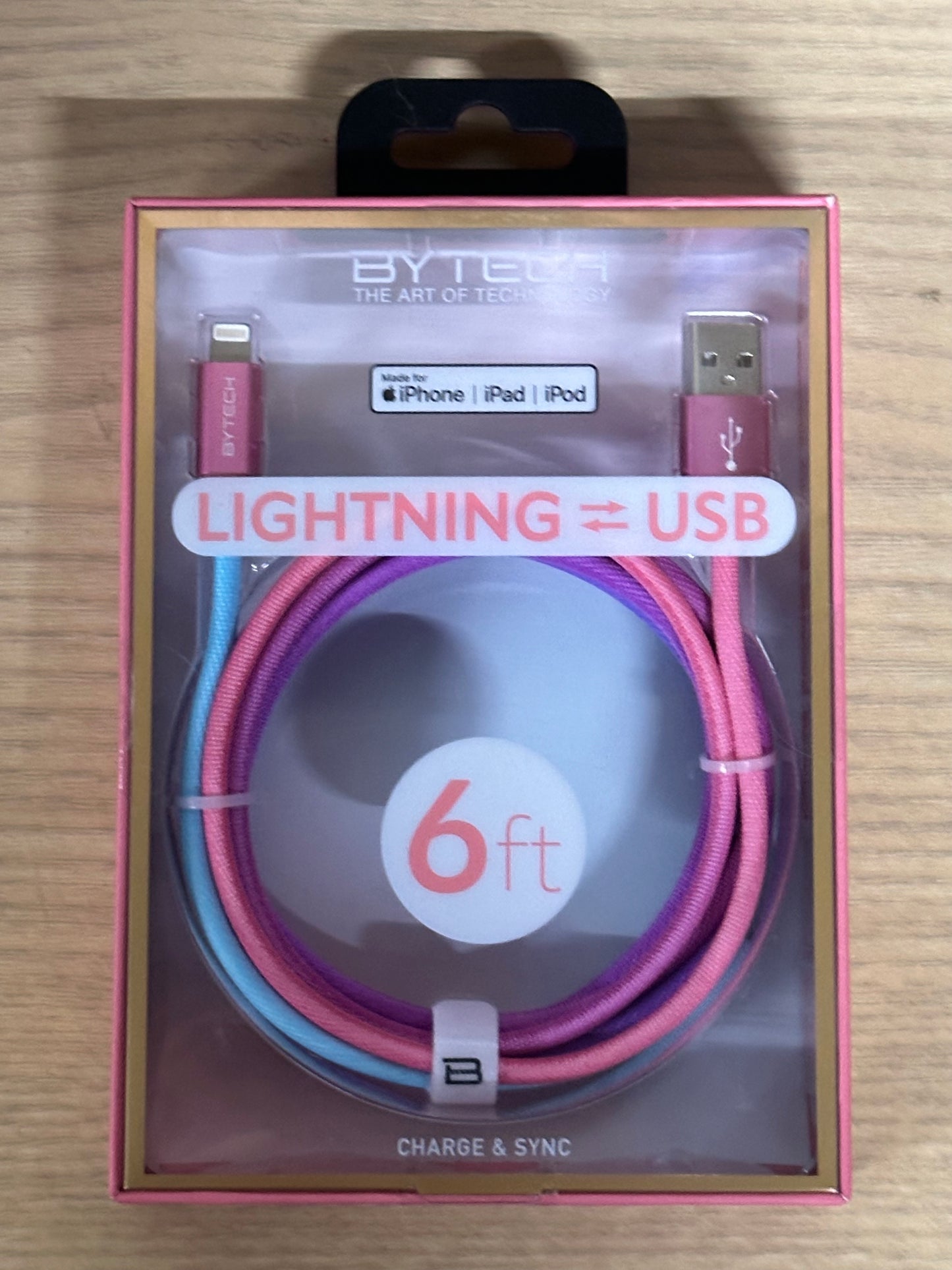 ByTech Rubberized 6-Foot Ombre MFI Certified Lightning To USB Cable (Ombre Pink)