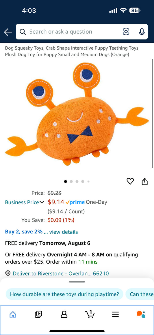 Small Dog/Cat Toy (Orange Crab)