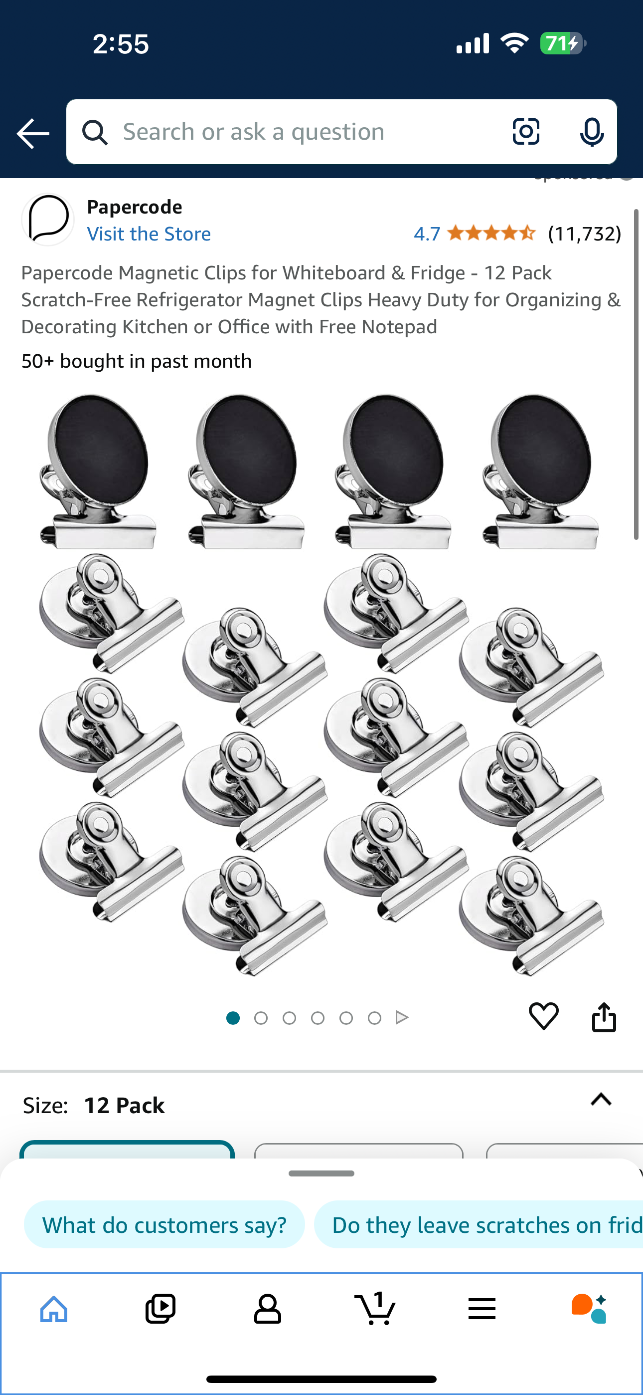 Papercode Magnetic Clips for Whiteboard & Fridge - 12 Pack Scratch-Free Refrigerator Magnet Clips Heavy Duty for Organizing & Decorating Kitchen or Office