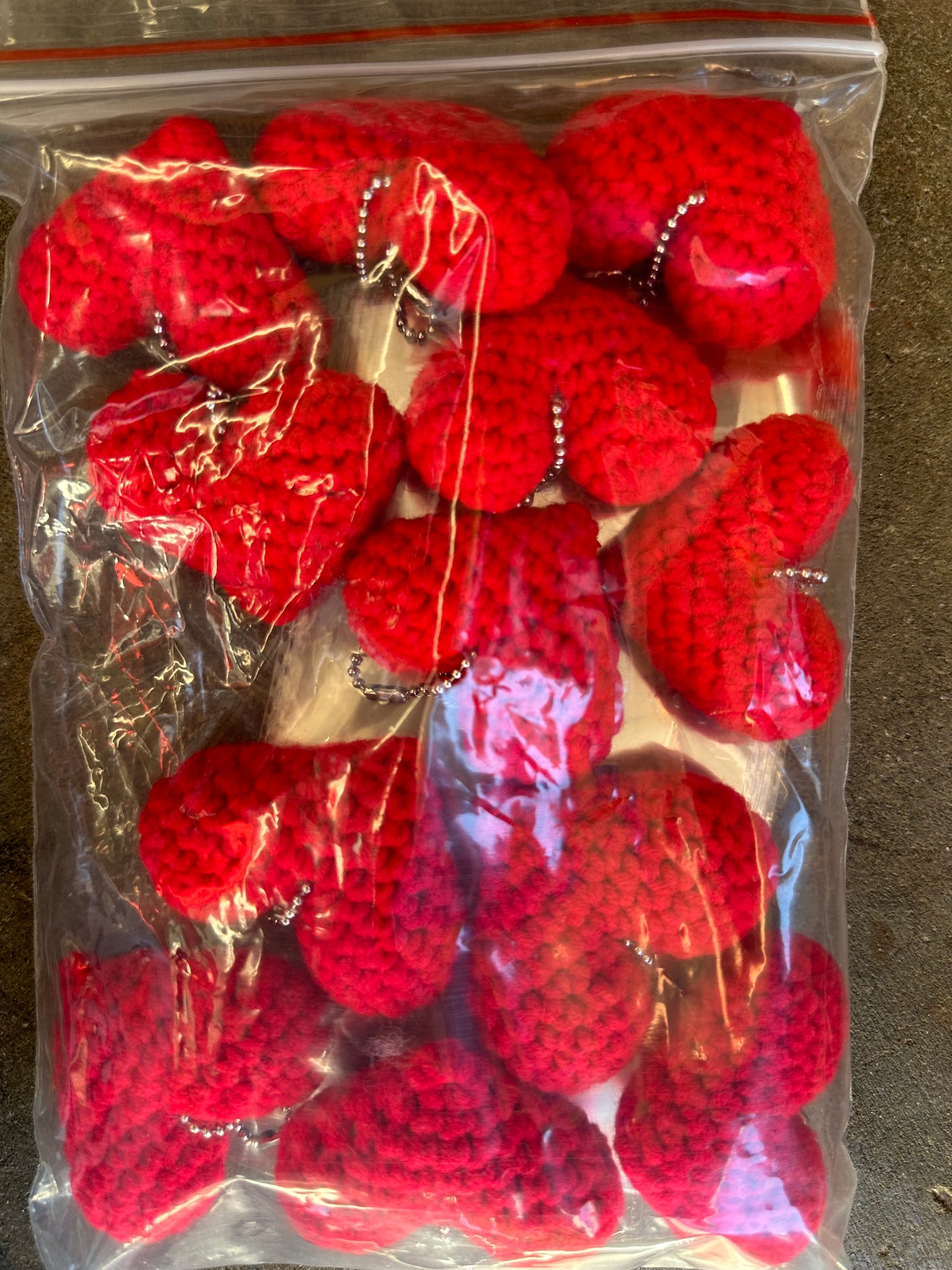 Pack of 12 Red Crochet Heart Keychains