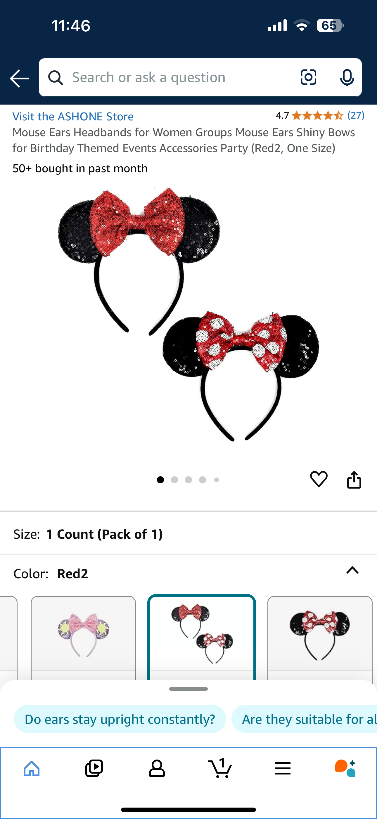 Mouse Ears Headbands for Women Groups Mouse Ears Shiny Bows for Birthday Themed Events Accessories Party (Red2, One Size) Come In A Gift Box