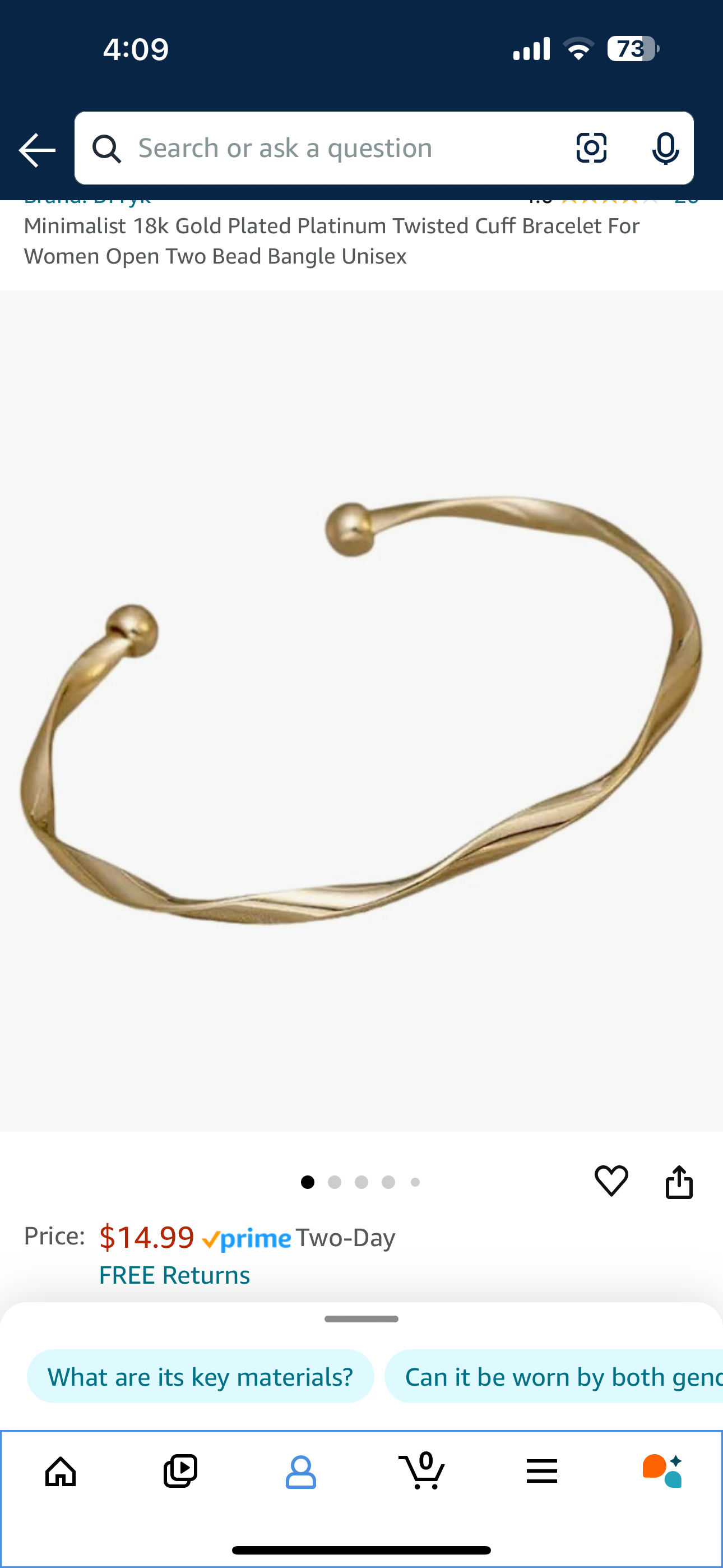 Minimalist 18k Gold Plated Platinum Twisted Cuff Bracelet For Women Open Two Bead Bangle Unisex